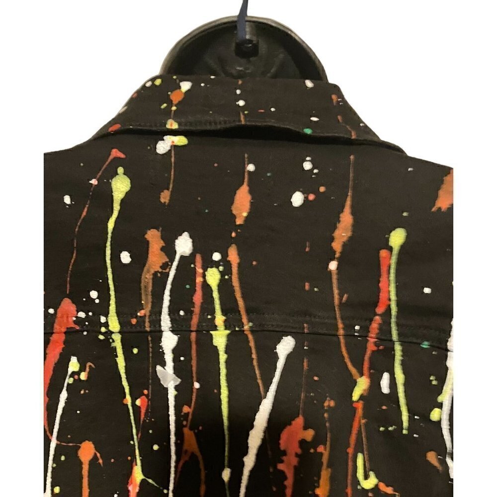 NWT Purple Candy Paint Splatter Cropped Denim Jacket L Rave Psychedelic POCKETS - Picture 5 of 13